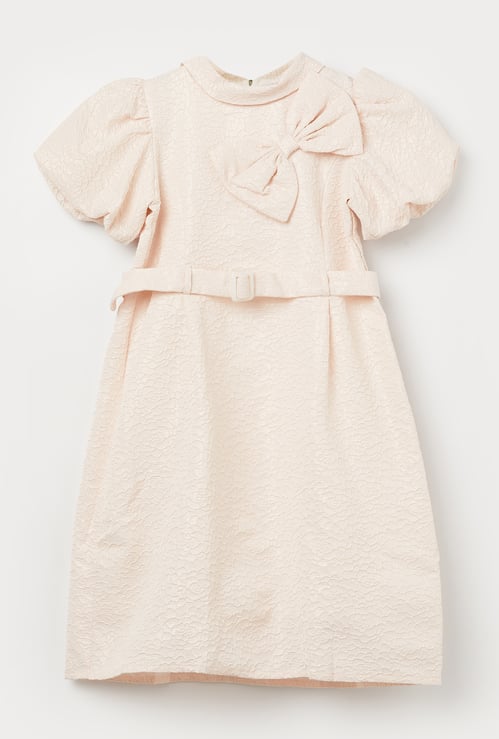 PEPPERMINT Girls Textured Shift Dress with Belt