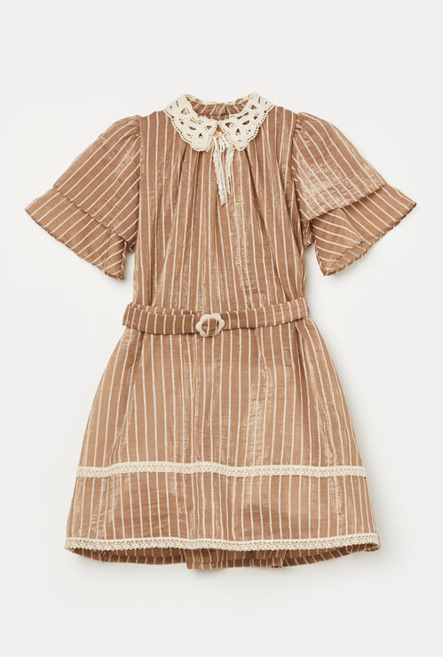 PEPPERMINT Girls Striped Belted Dress