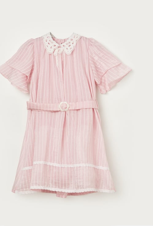 PEPPERMINT Girls Striped Belted Fit & Flare Dress