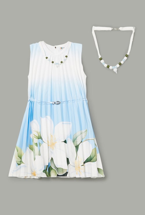 PEPPERMINT Girls Printed Dress with Belt and Necklace