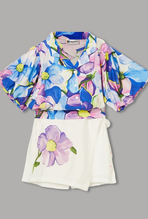 PEPPERMINT Girls Printed Top with Skort Set