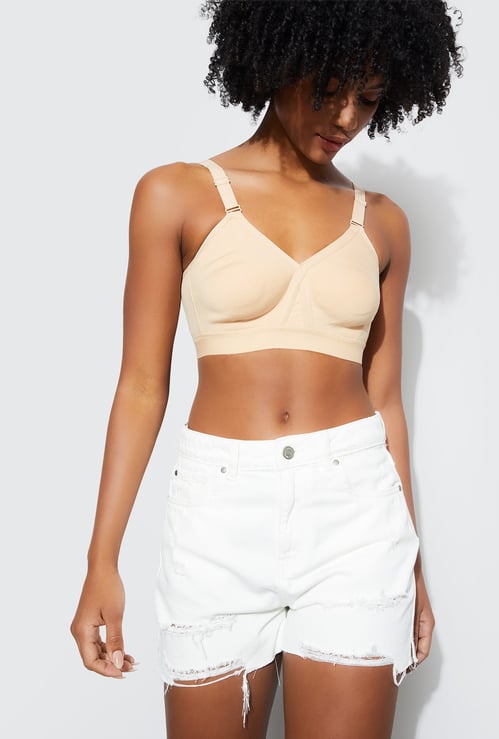 GINGER Solid Non-Padded Non-Wired Seamed Everyday Bra