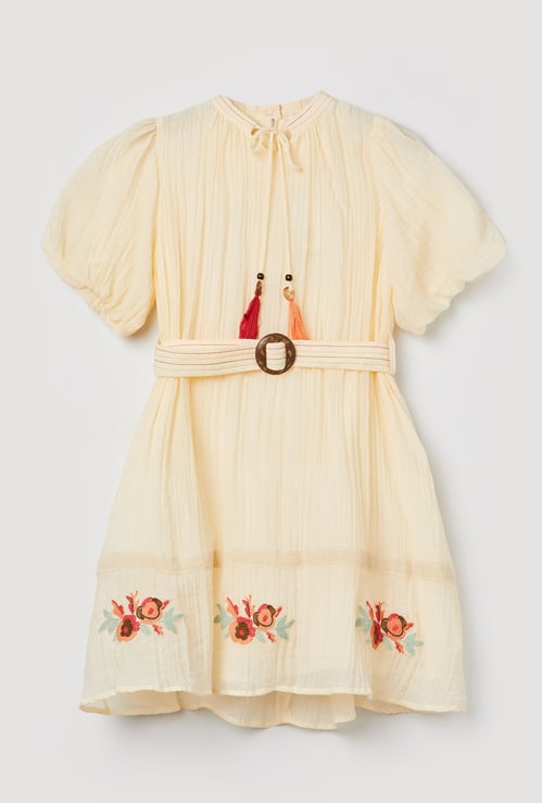 PEPPERMINT Girls Embroidered A-line Dress with Belt