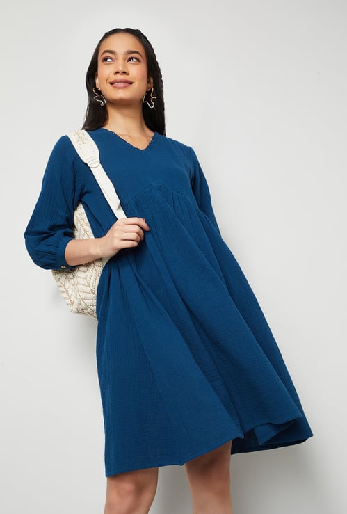 COLOUR ME Textured A-line Dress