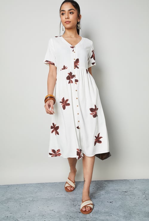 COLOUR ME Floral Print V-Neck Midi Dress