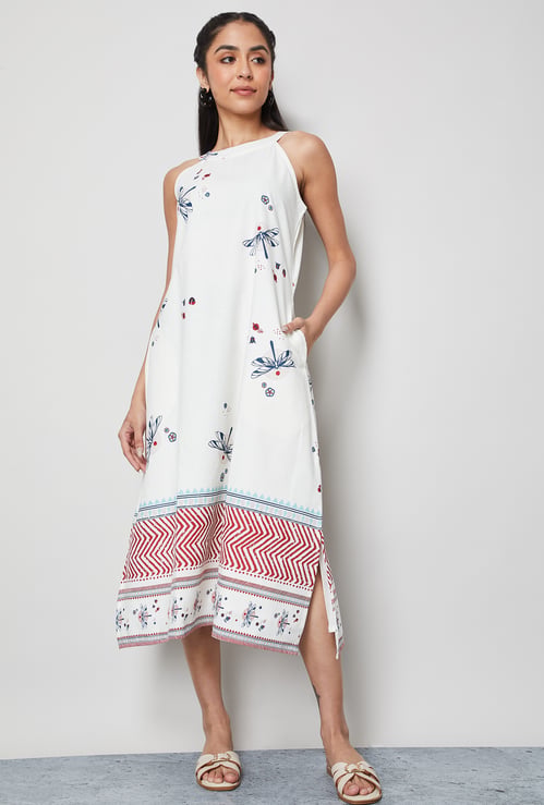 COLOUR ME Floral Print Sleeveless Midi Dress