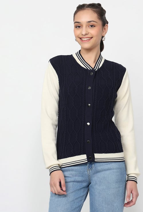 KRAUS Cable Knit Varsity Jacket