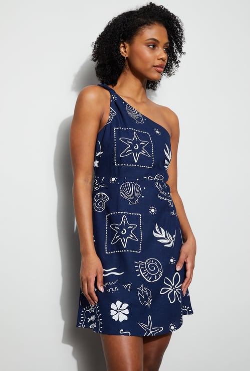 GINGER Printed One-Shoulder Mini Dress