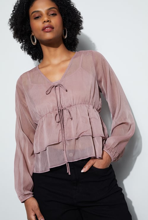 GINGER Solid Peplum Top with Camisole
