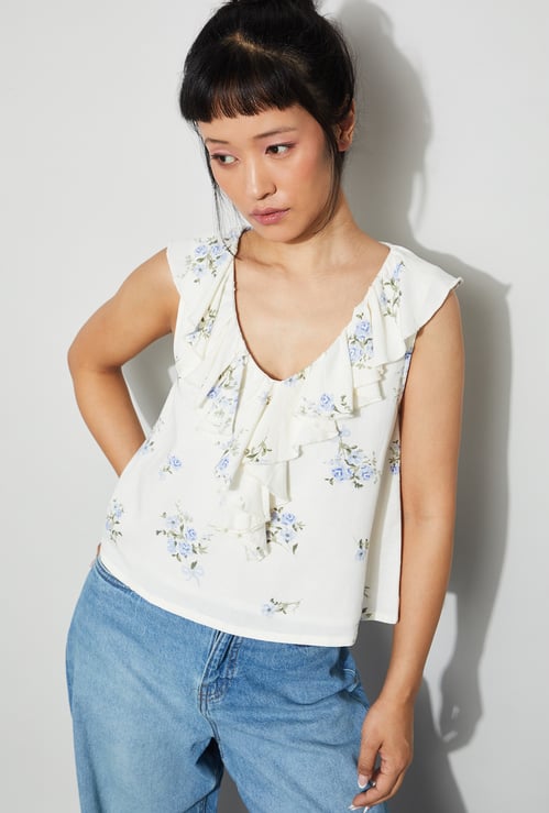 GINGER Floral Print Ruffle Top