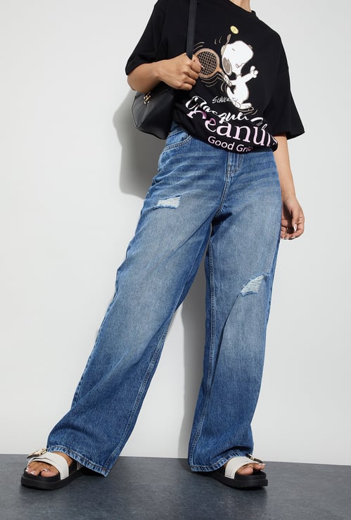 GINGER Distressed Wide-Leg Jeans