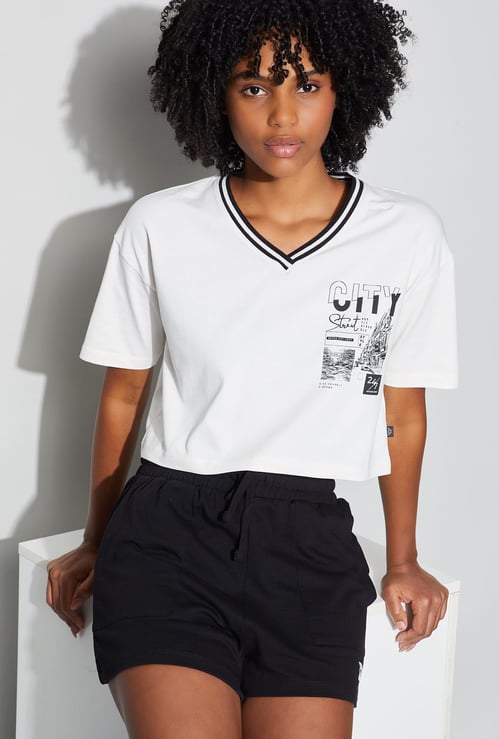 KAPPA Printed V-neck Crop T-shirt