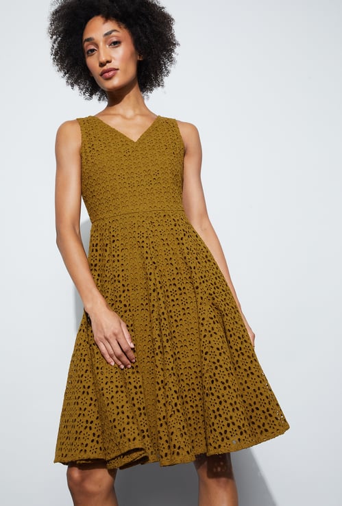 CODE Schiffli Fit & Flare Dress