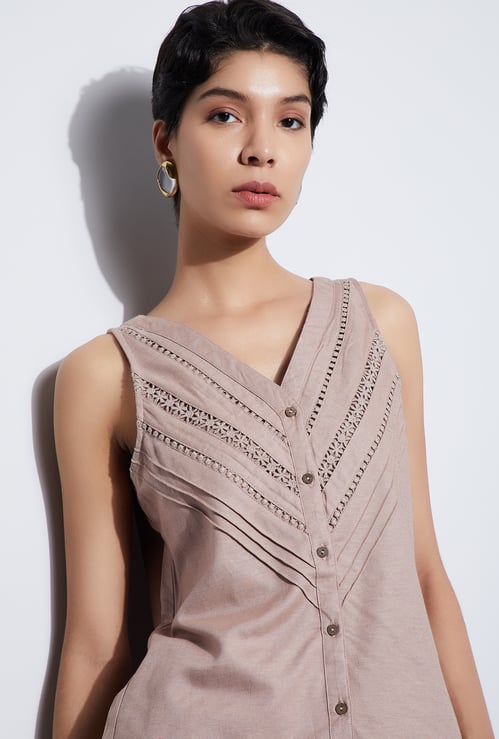 CODE Embroidered V-Neck Top