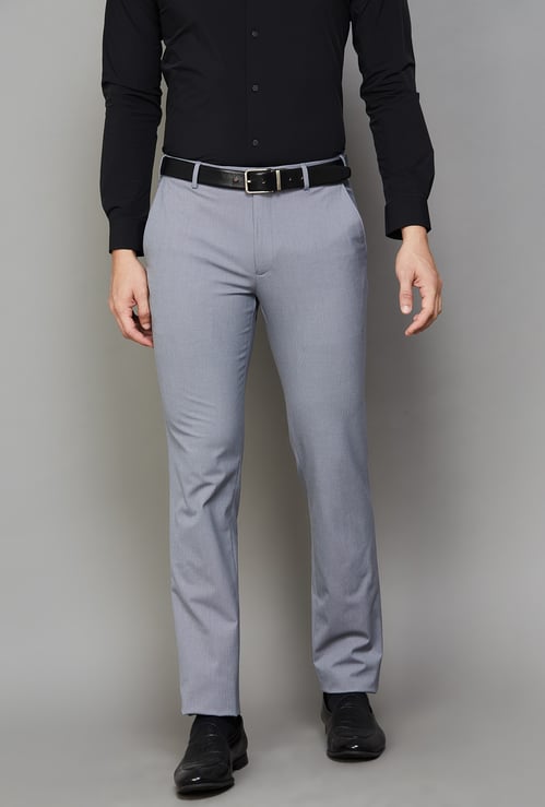 PARK AVENUE Textured Slim Straight Formal Trousers