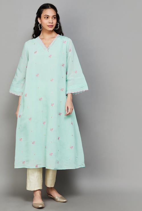 LIBAS Embroidered V-Neck Flared Kurta