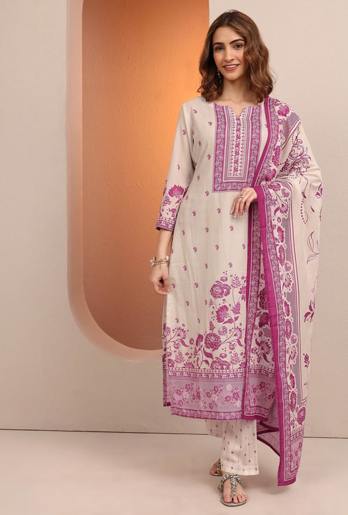 LIBAS Floral Print Straight Kurta Set