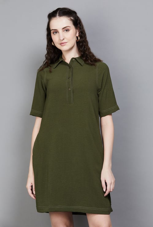 AND Textured Buttoned Shirt Dress