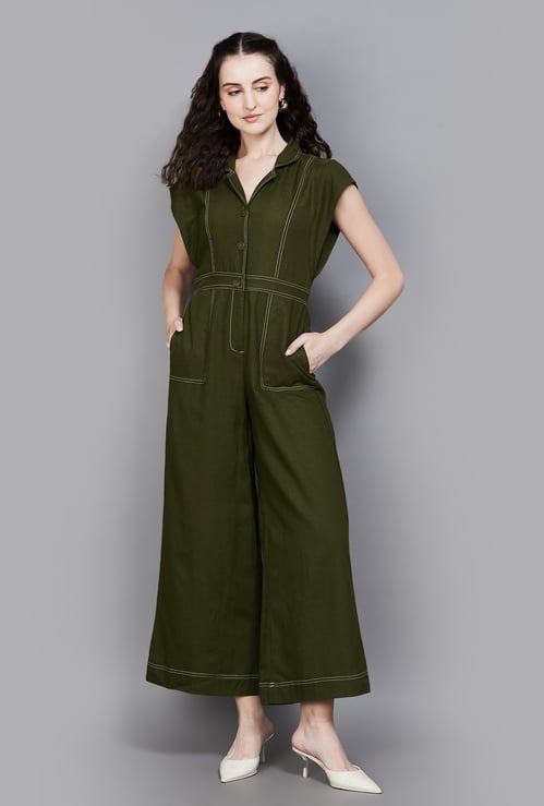 AND Contrast Stitching Wide Leg Jumpsuit
