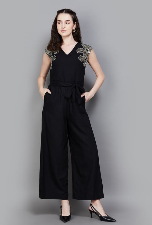 AND Embroidered Sleeveless Jumpsuit with Belt