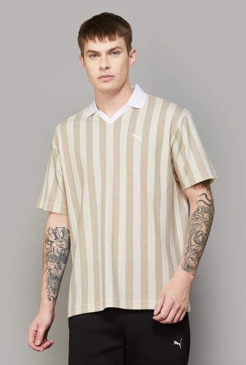 PUMA Striped Johnny Collar T-shirt