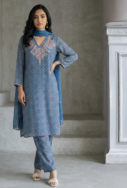 W Printed Straight Kurta Set