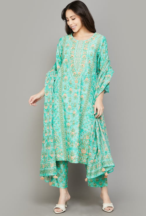 BIBA Floral Print Embroidered Kurta Set