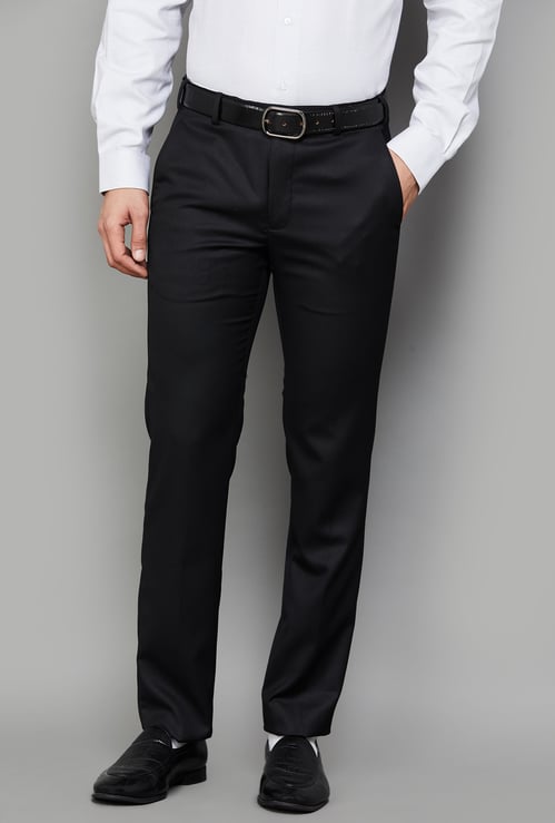 PARK AVENUE Solid Slim Straight Formal Trousers