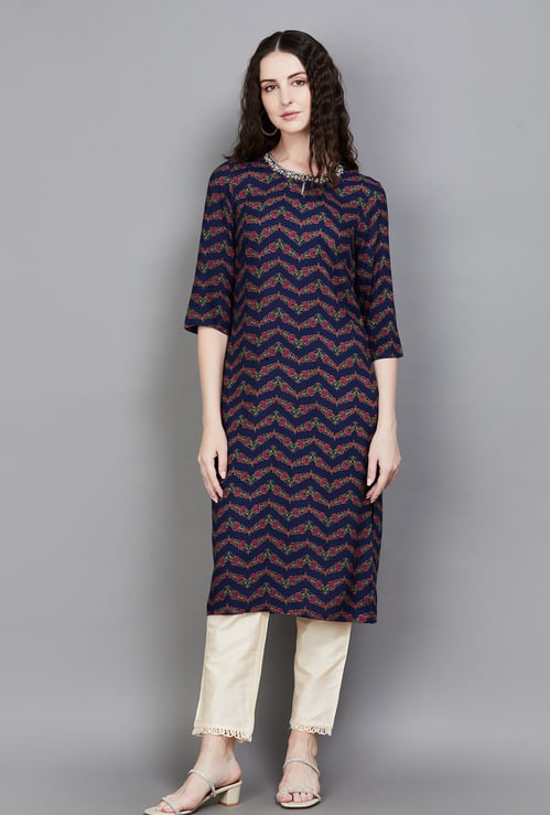 W Ethnic Motif Straight Kurta