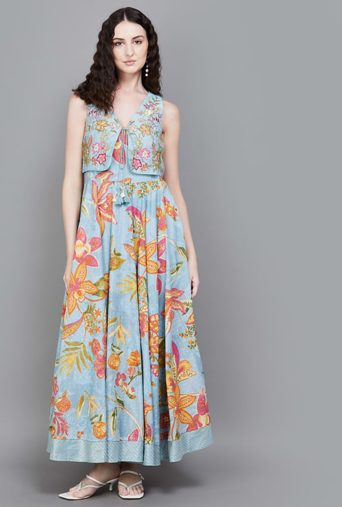 W Floral Print Maxi Dress with Jacket