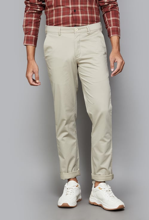 COLORPLUS Textured Slim Straight Trousers