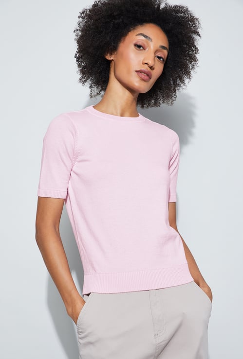 FAME FOREVER Solid Flat Knit Top