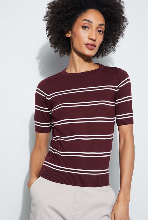 FAME FOREVER Striped Crew Neck Casual Top