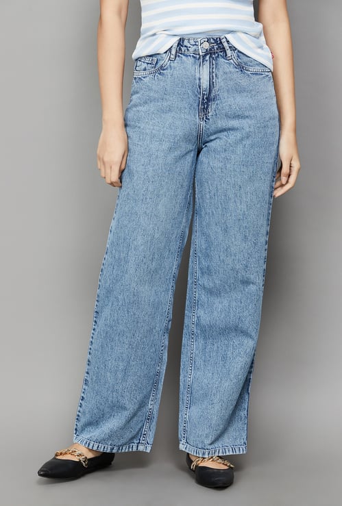 KRAUS Washed High-Rise Wide Leg Jeans