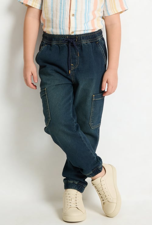 FAME FOREVER Boys Medium Wash Drawstring Jeans
