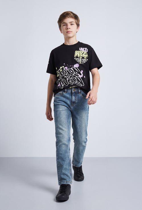 FAME FOREVER Boys Darkwashed Slim Fit Jeans