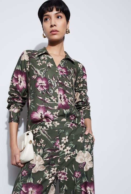 CODE Floral Print Regular Fit Shirt