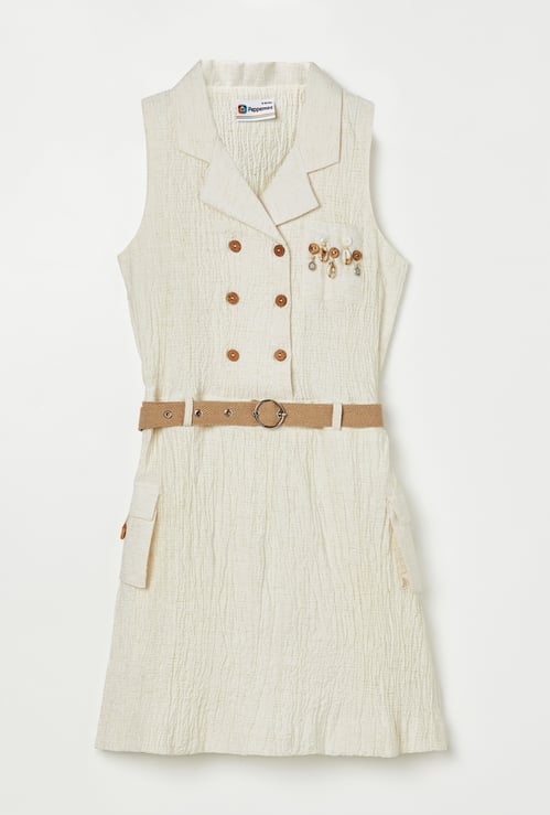 PEPPERMINT Girls Textured Dress with Belt