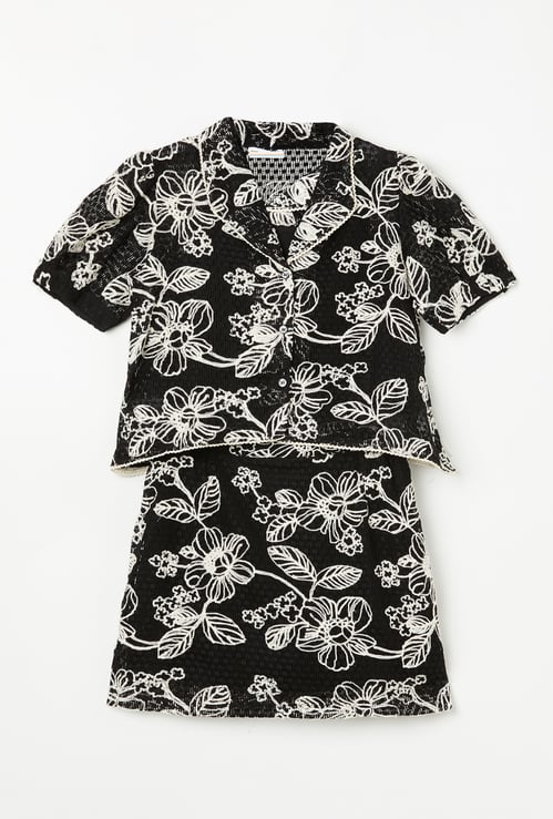 PEPPERMINT Girls Embroidered Top with Skirt Set
