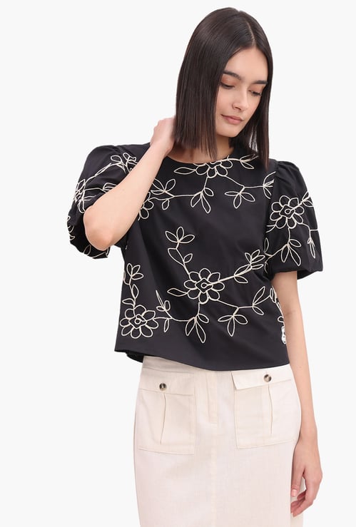 VERO MODA Embroidered Puffed Sleeves Top