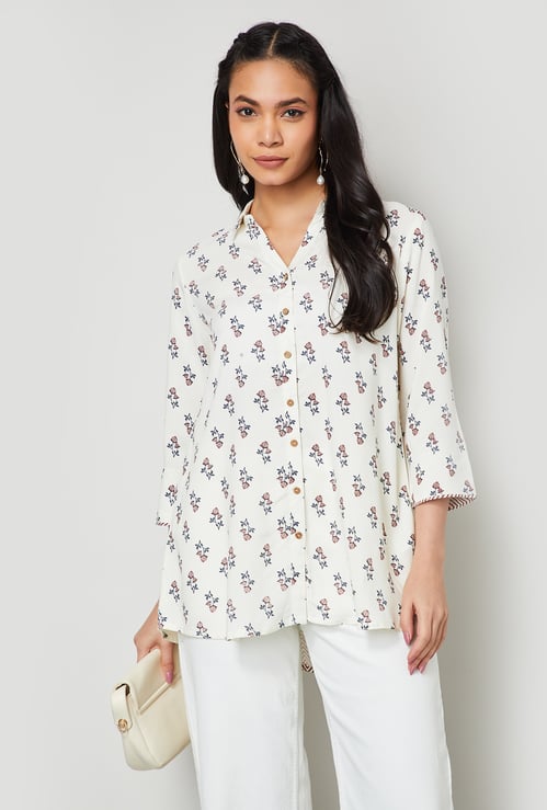 MELANGE Floral Print Collared Tunic