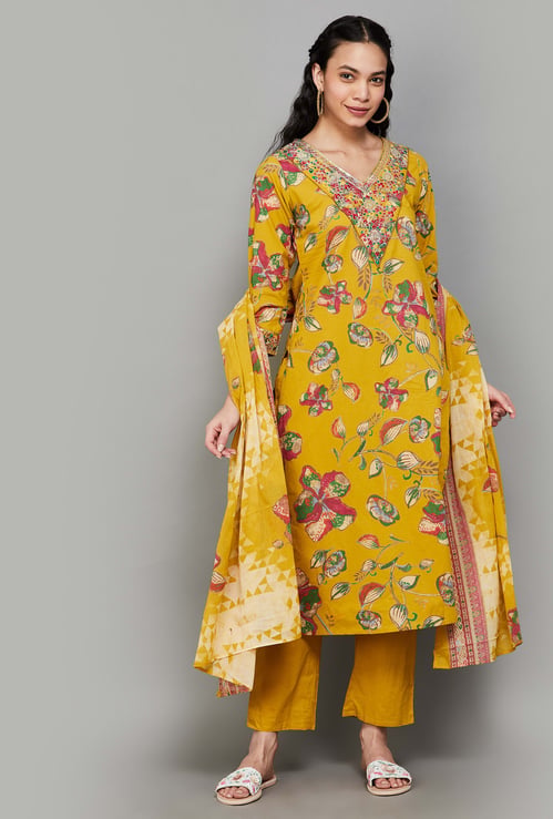 LIBAS Floral Print Straight Kurta Set