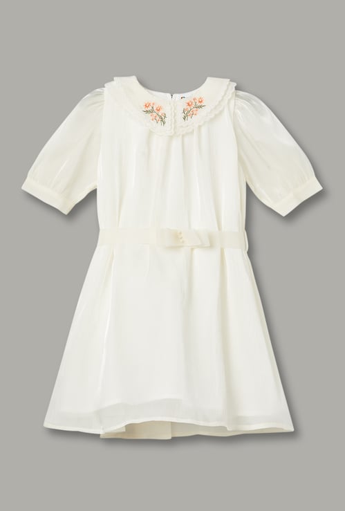 PEPPERMINT Girls Embroidered Belted Dress