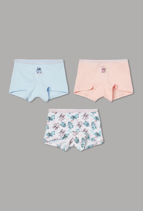 FAME FOREVER Girls Angel & Stitch Printed Boyshorts Panties - Pack of 3