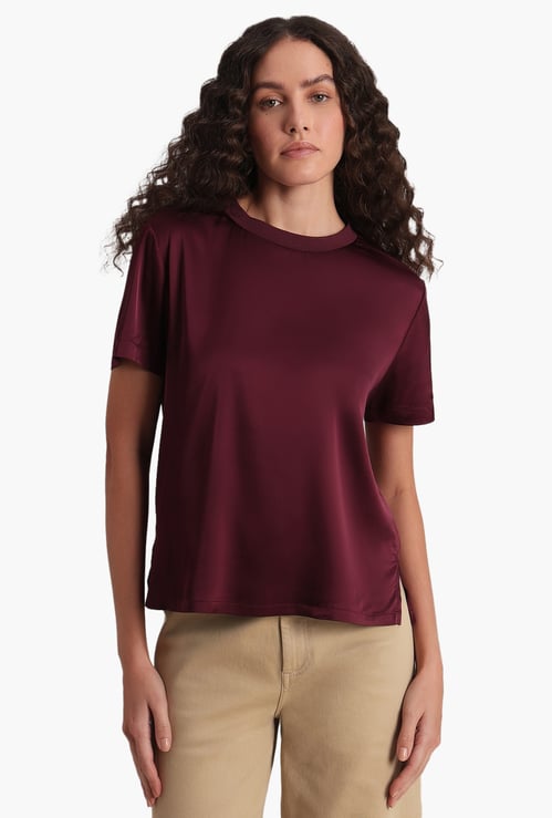 VERO MODA Solid Crew Neck Half Sleeve Top