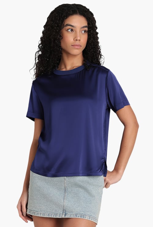VERO MODA Solid Crew Neck Short Top