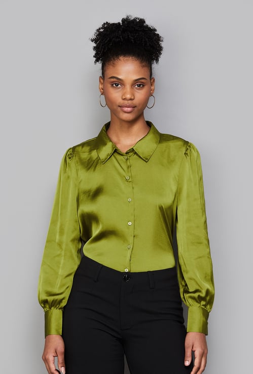 VERO MODA Solid Spread Collar Shirt