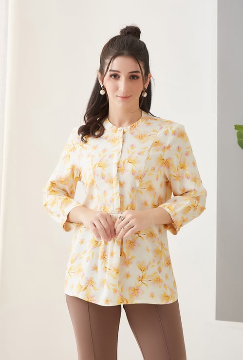 LATIN QUARTERS Floral Print Buttoned Tunic