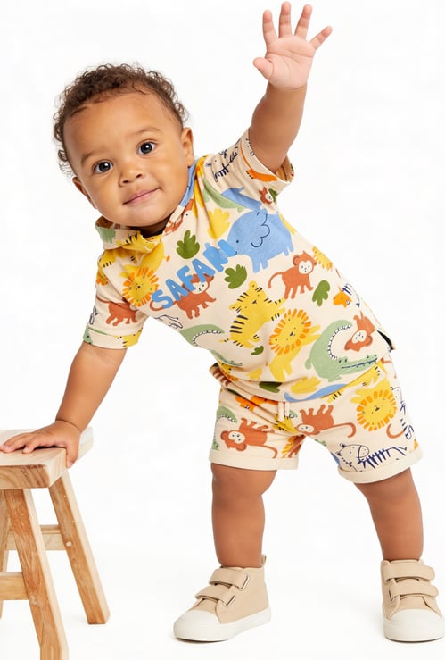 FAME FOREVER Boys Safari Print Hooded T-shirt