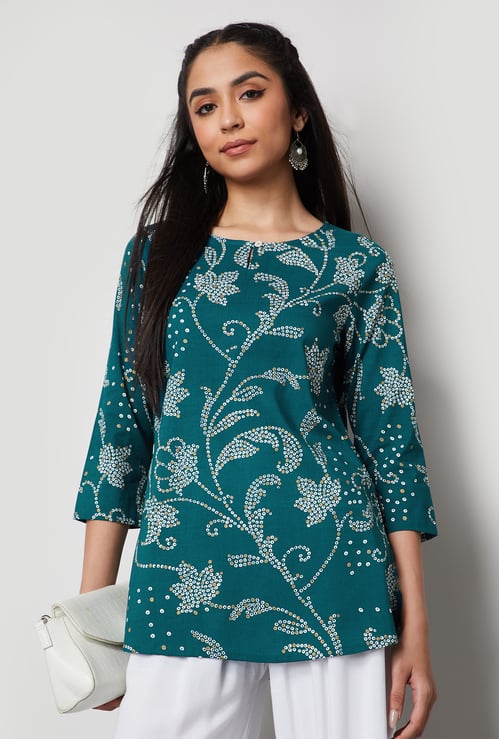MELANGE Bandhani Print Straight Kurti